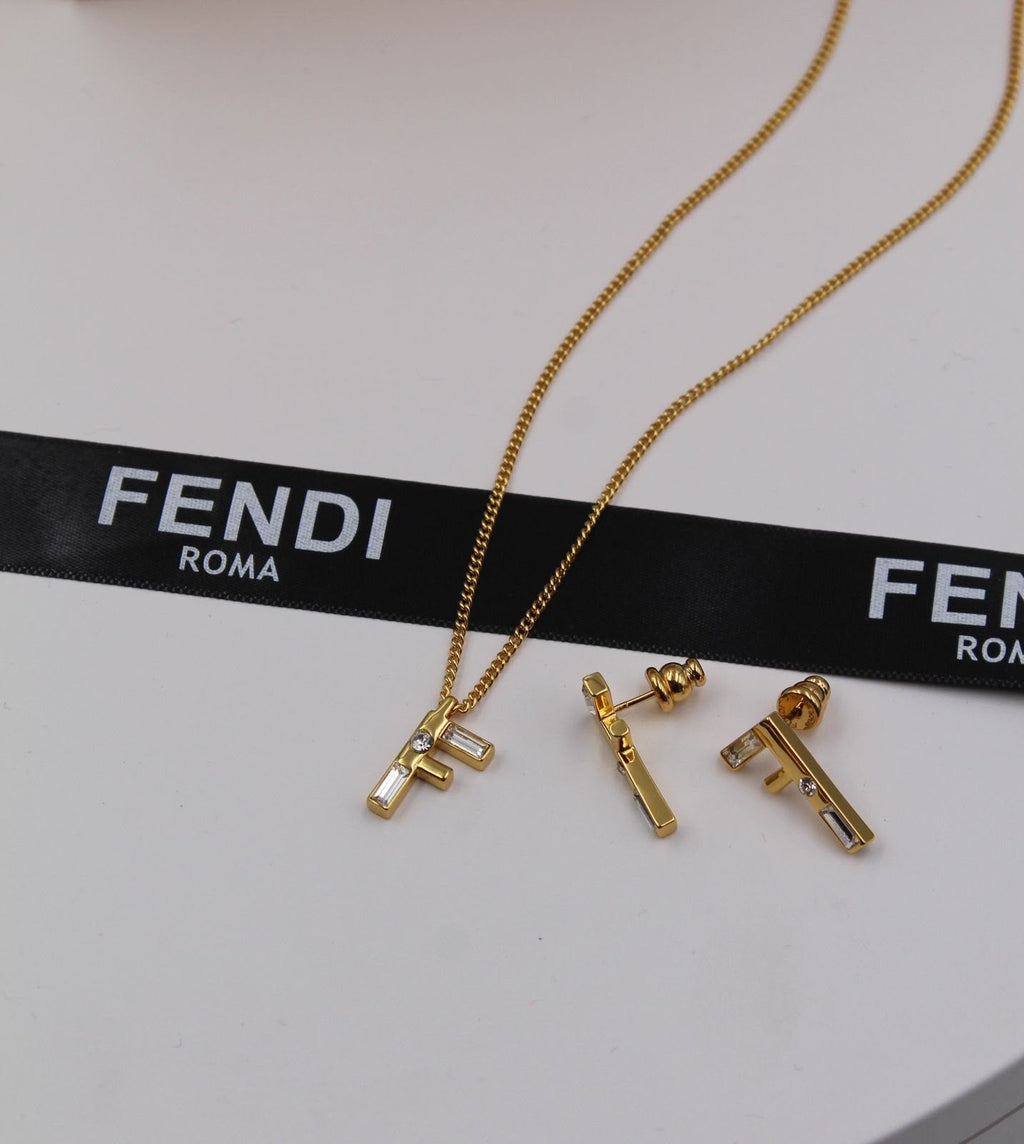 Fendi Gold Crystal Jewelry Set
