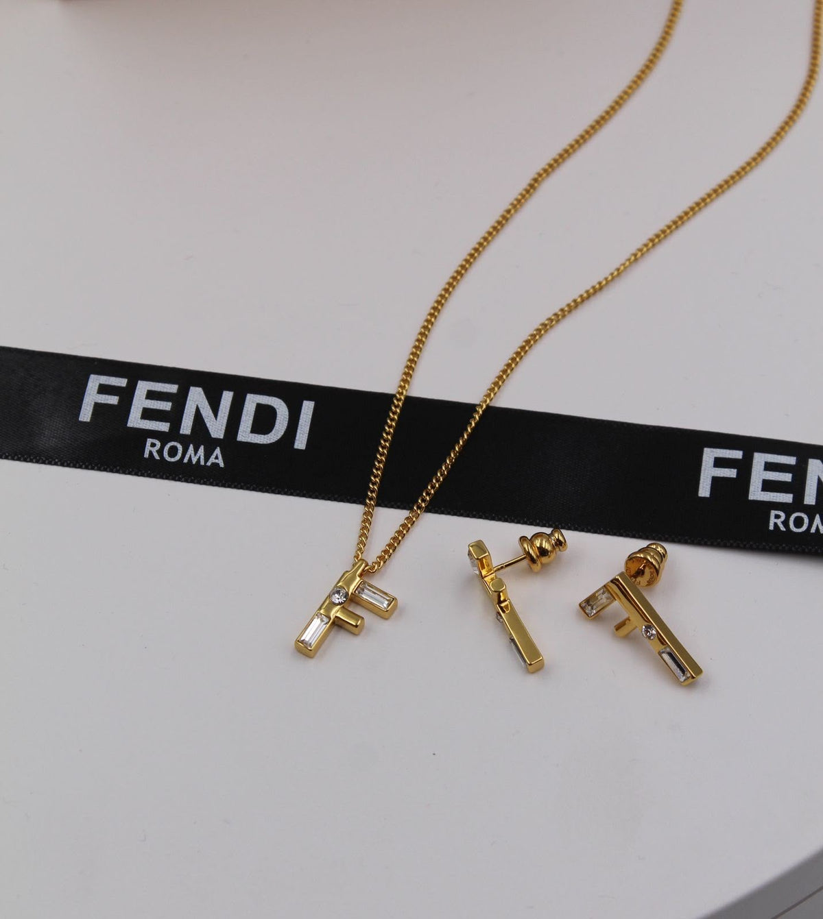 Fendi Gold Crystal Jewelry Set