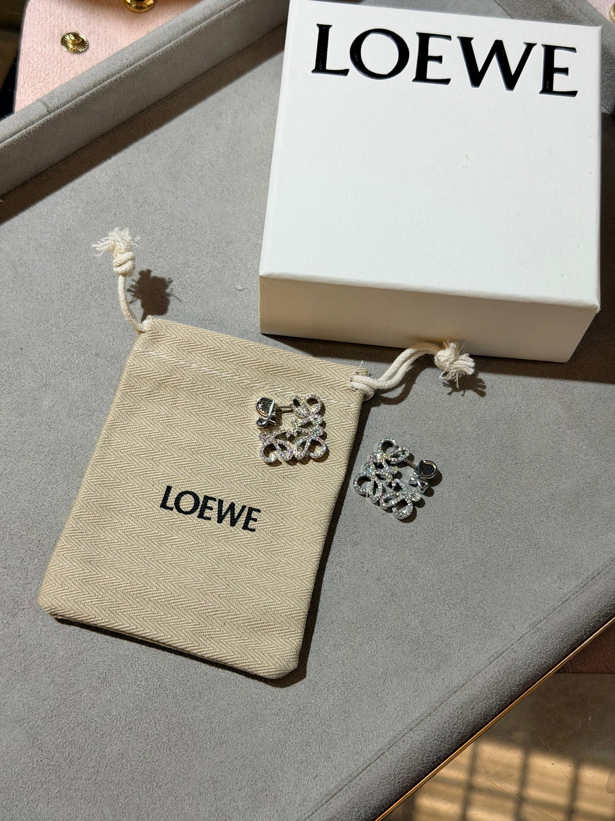 Loewe Anagram Crystal Earrings / Brooch