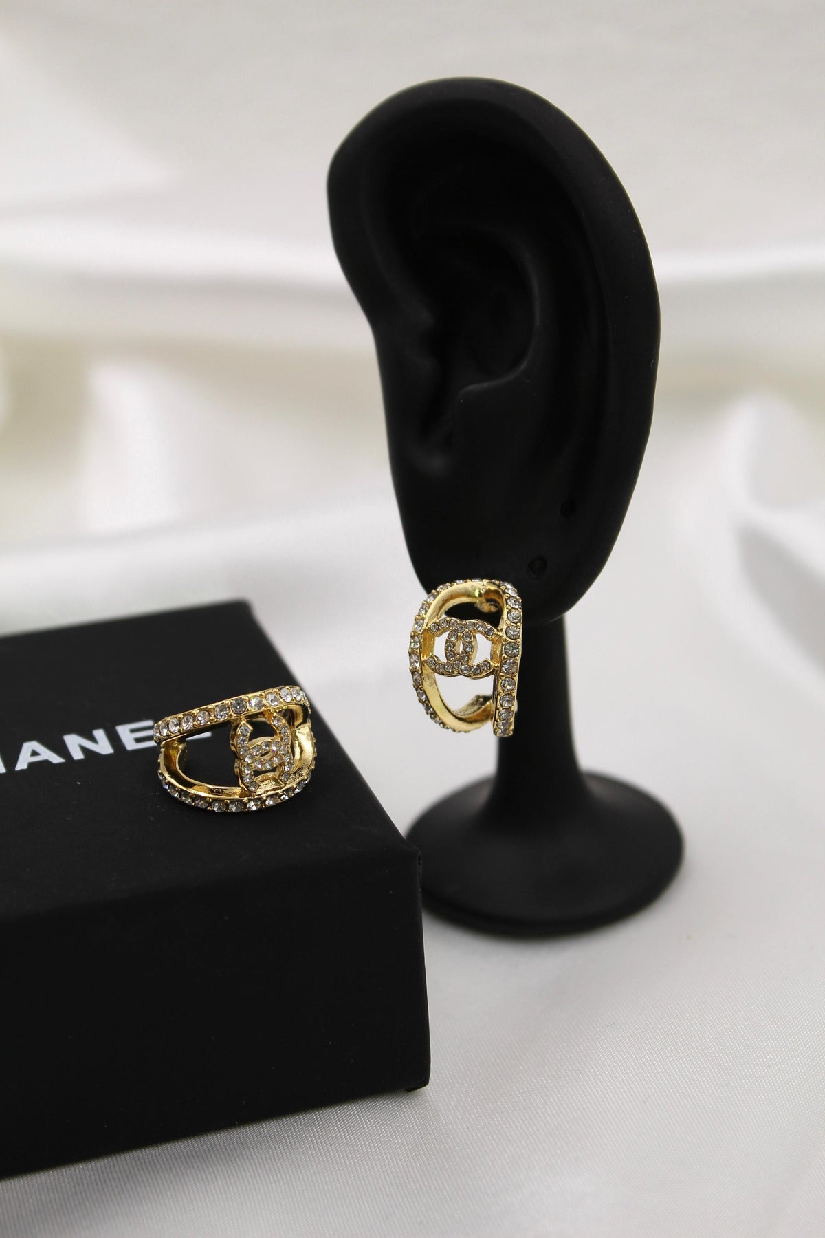 Chanel Gold CC Crystal Hoop Earrings