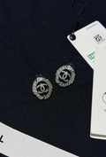 Chanel CC Crystal Oval Stud Earrings Silver
