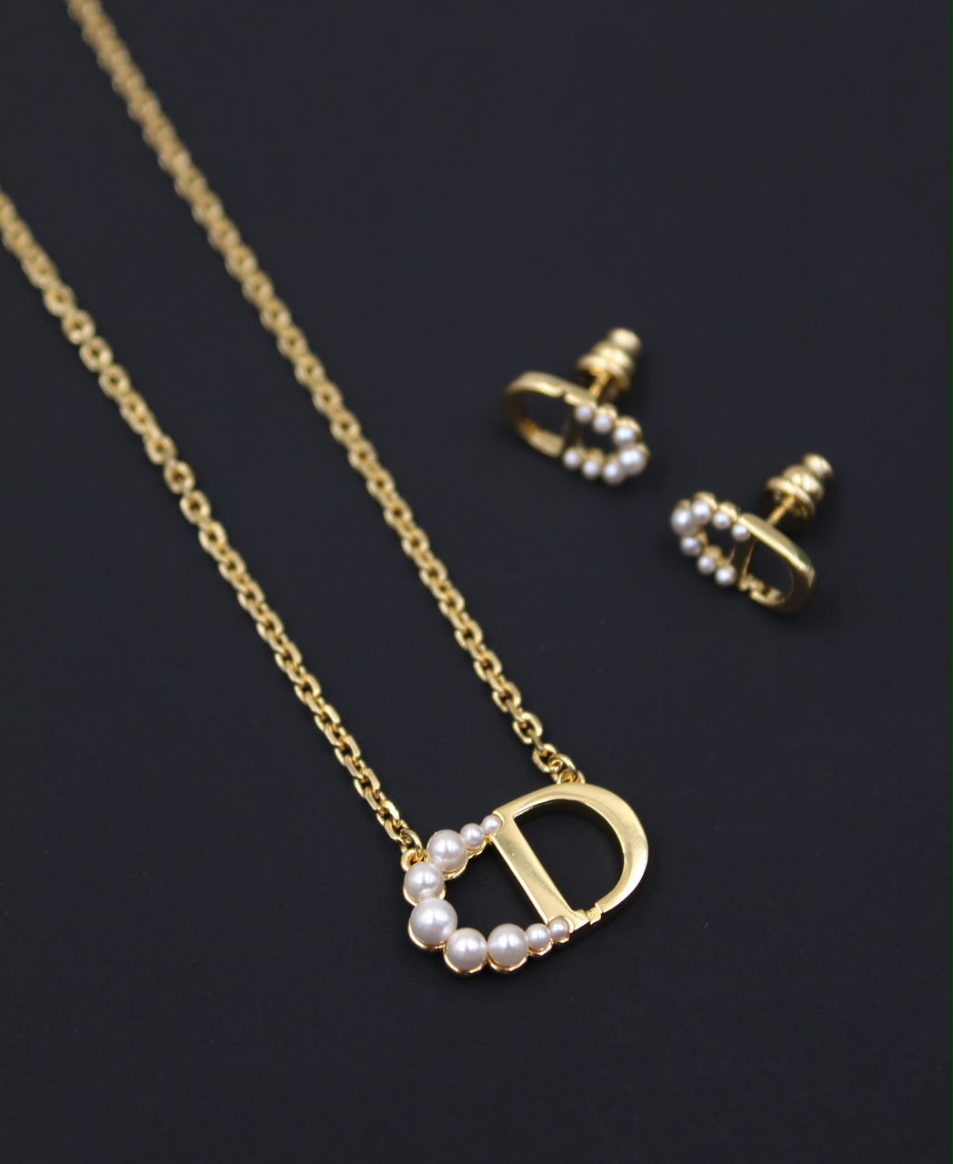 Dior CD Gold Jewelry Necklace & Earrings Set