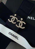 Chanel Pearl Heart Crystal CC Drop Earrings