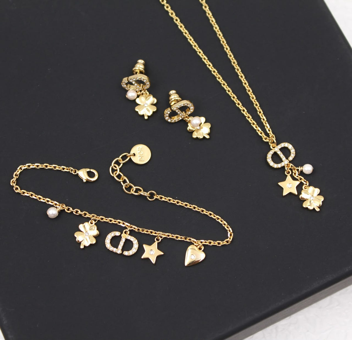 Gold Clover & Star Charm set