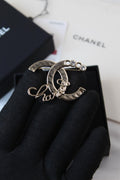 Chanel-Inspired Silver-Tone CC Crystal Brooch