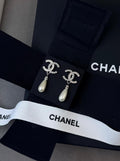 Chanel CC Crystal Pearl Teardrop Earrings