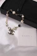 Chanel-Inspired Gold CC Bracelet with Black & White Pearls