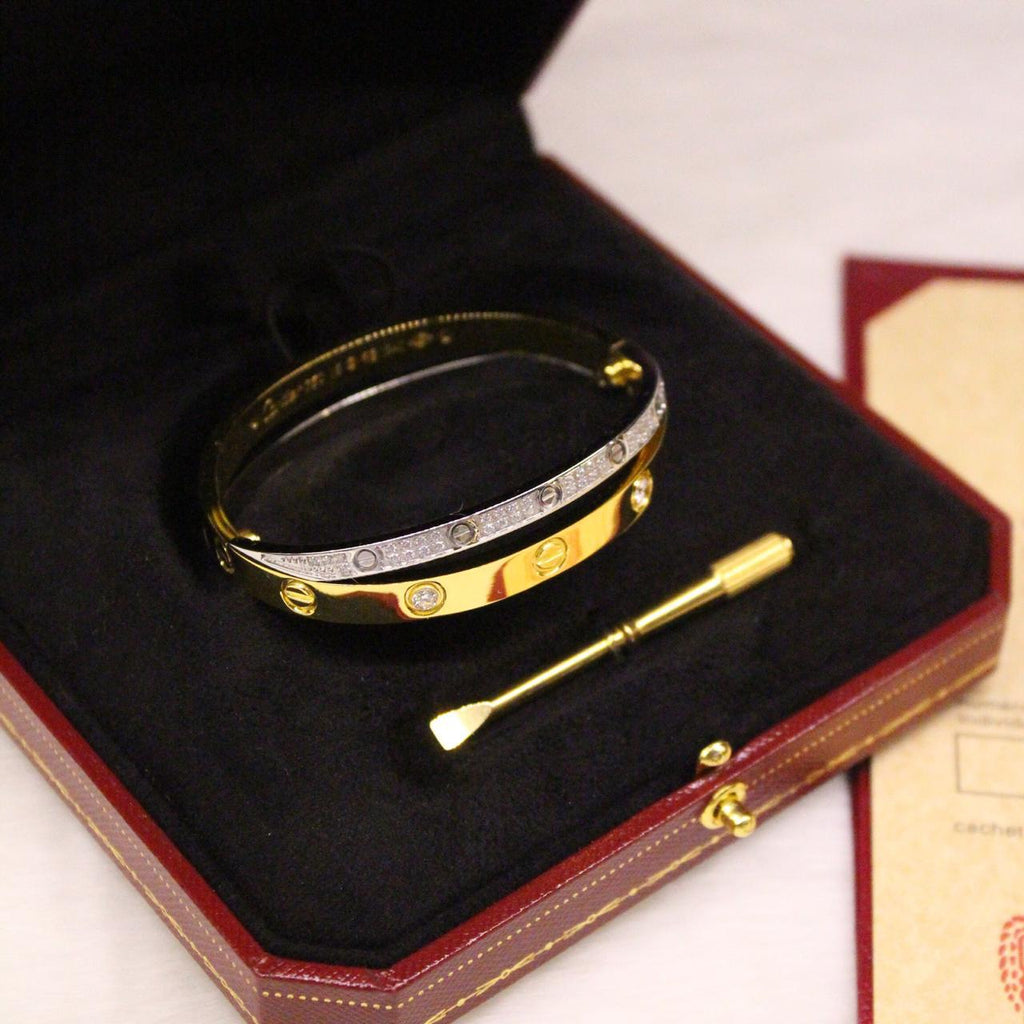 Cartier LOVE Bracelets in Yellow Gold and White Gold with Diamonds