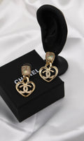 CHANEL – Gold CC Heart Drop Earrings