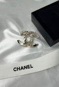 Chanel CC Silver Crystal Logo Brooch