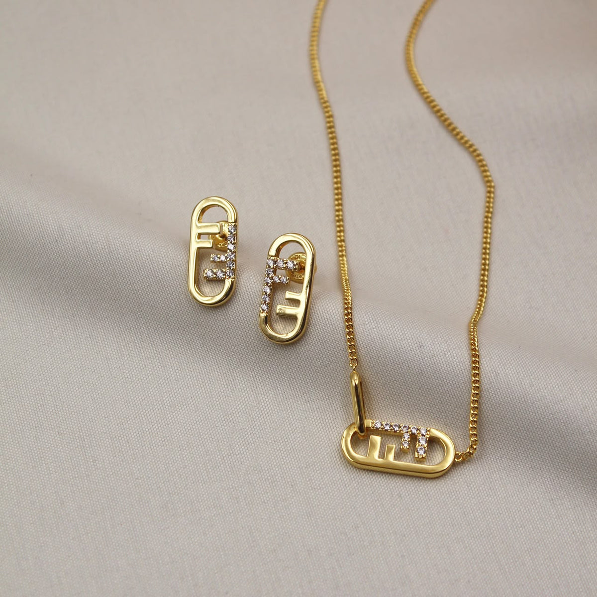 Fendi Gold Crystal Jewelry Set