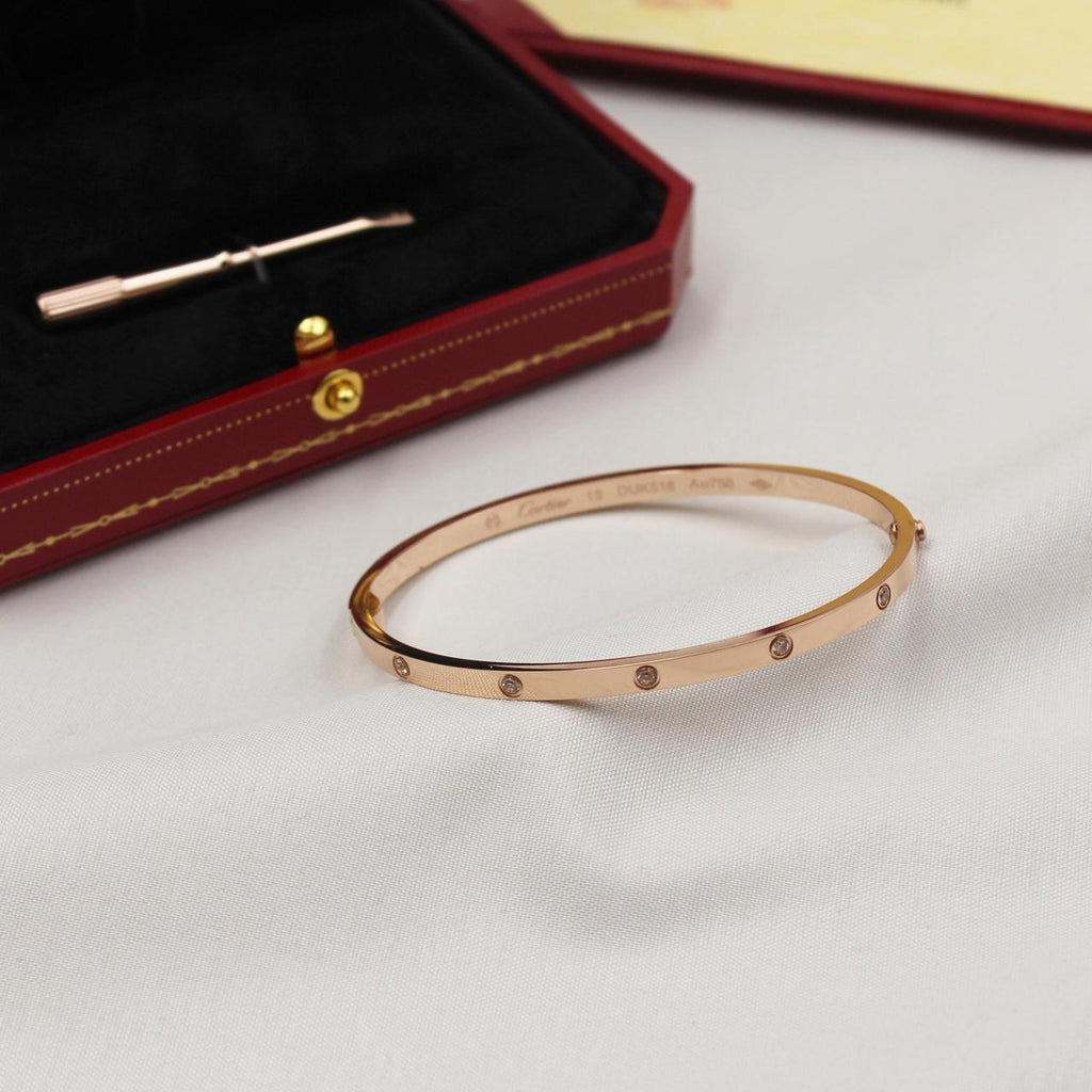 Cartier LOVE Small Model Bracelets with Diamonds in Yellow Gold, Rose Gold and White Gold