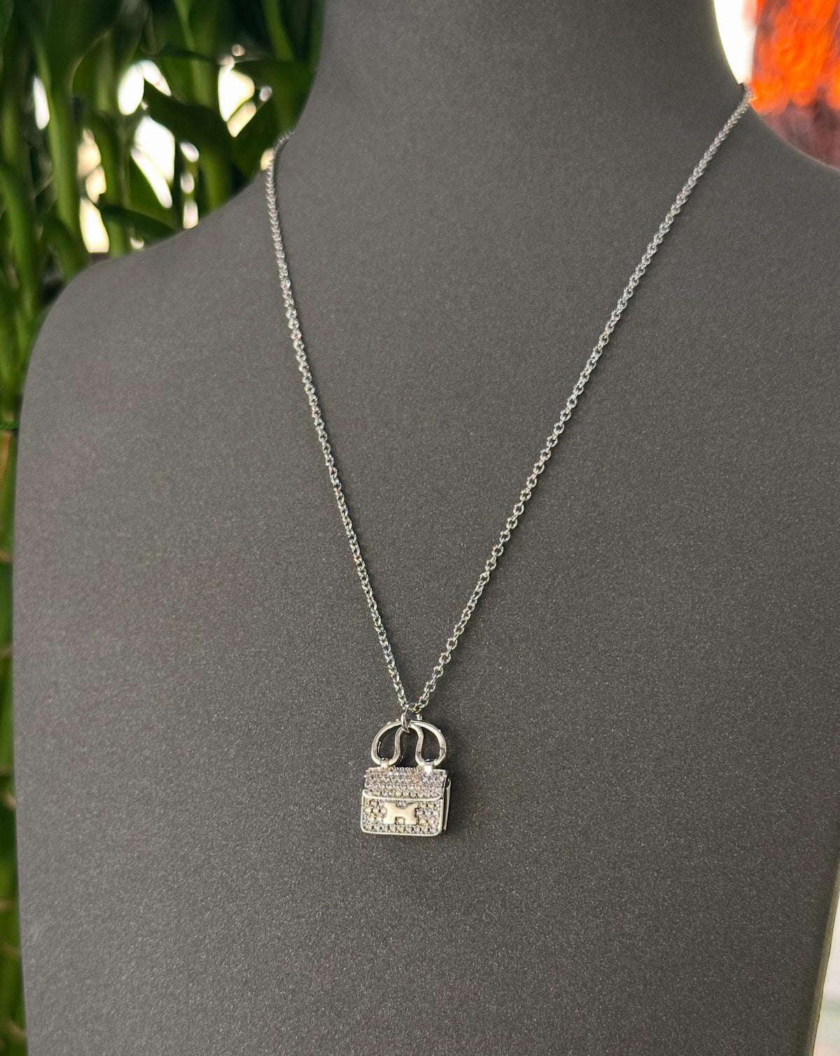 Hermès Kelly-Inspired Silver-Padlock  Crystal Necklace