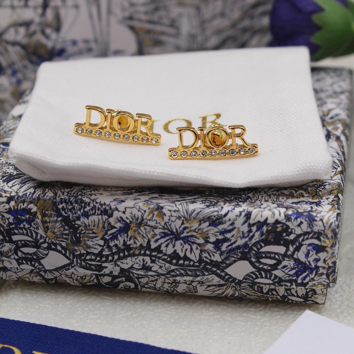 Dior D-Rise Crystal Logo Earrings