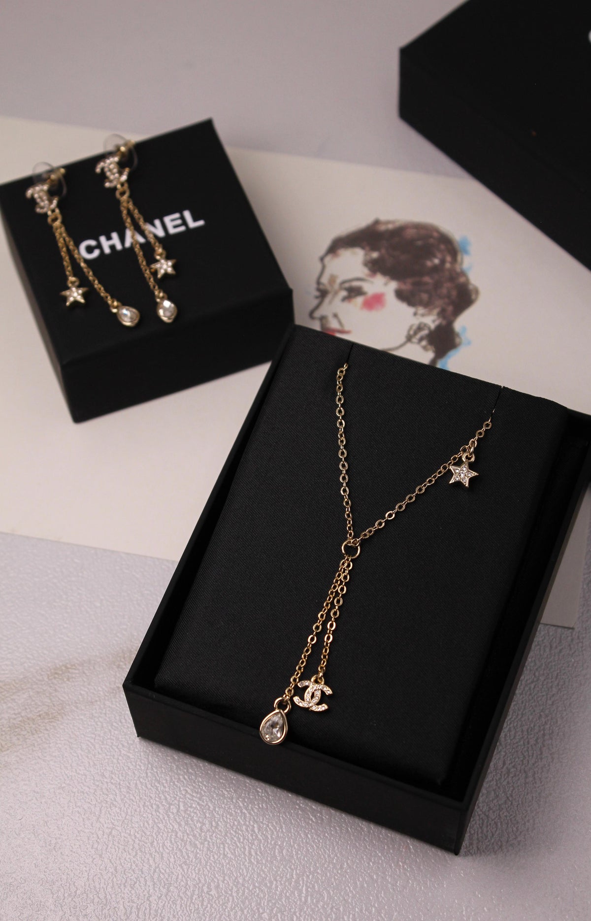 Chanel Gold-Tone CC Logo Necklace and Earrings Set