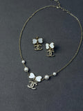 Chanel White Bow Pearl Necklace and Earrings Set