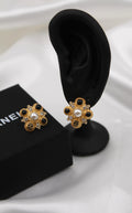 CHANEL – Gold Floral Pearl Stud Earrings