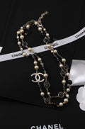 Chanel Long Pearl Necklace with CC Logo