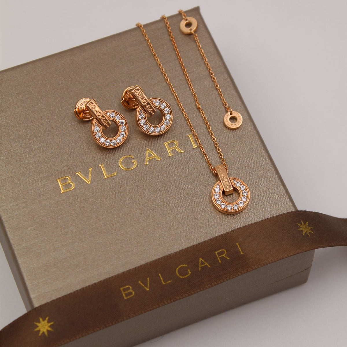 BVLGARI -Tone Pave Circular Pendant Necklace and Earrings Set