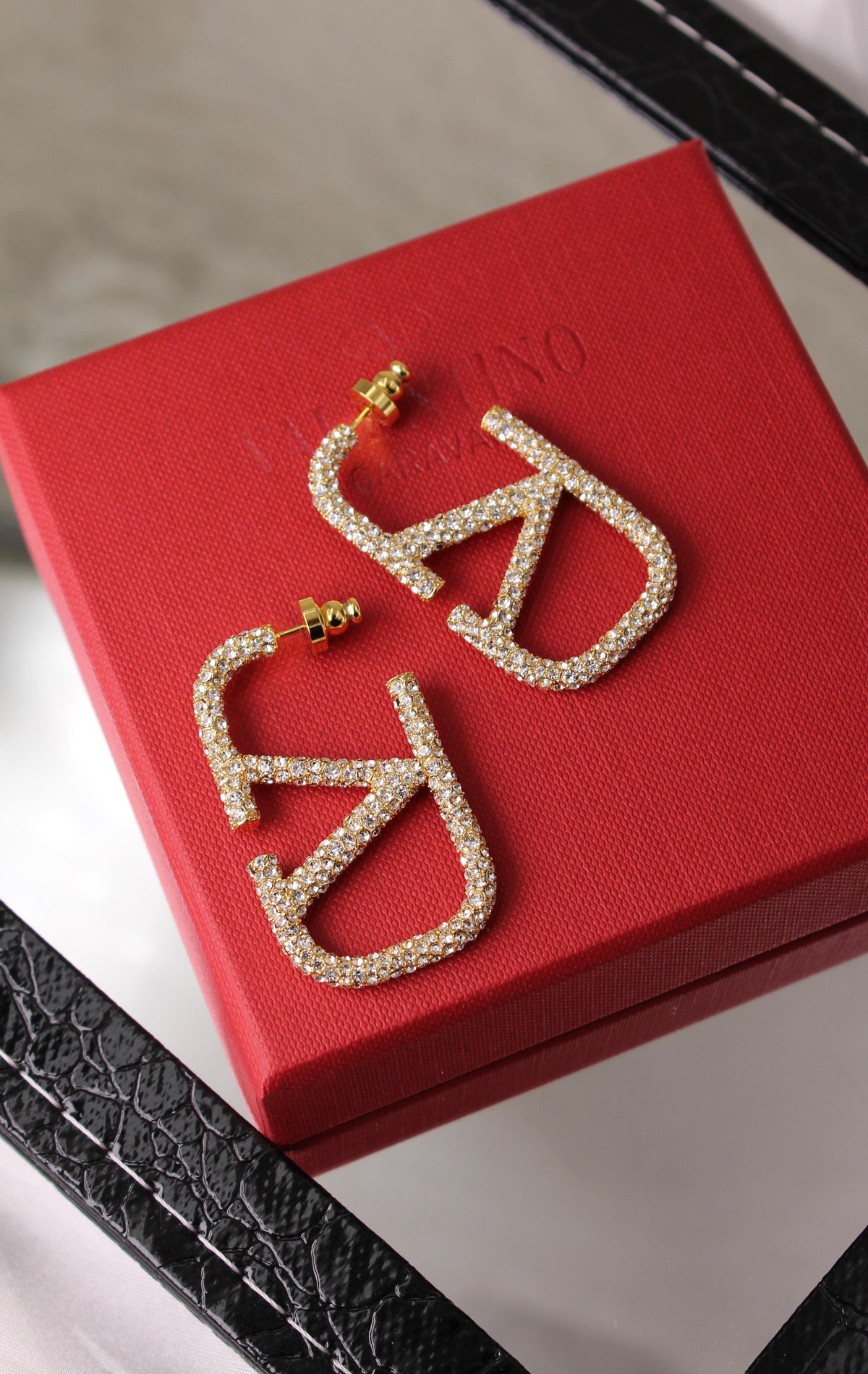 Valentino Garavani V Logo Signature Crystal Drop Earrings