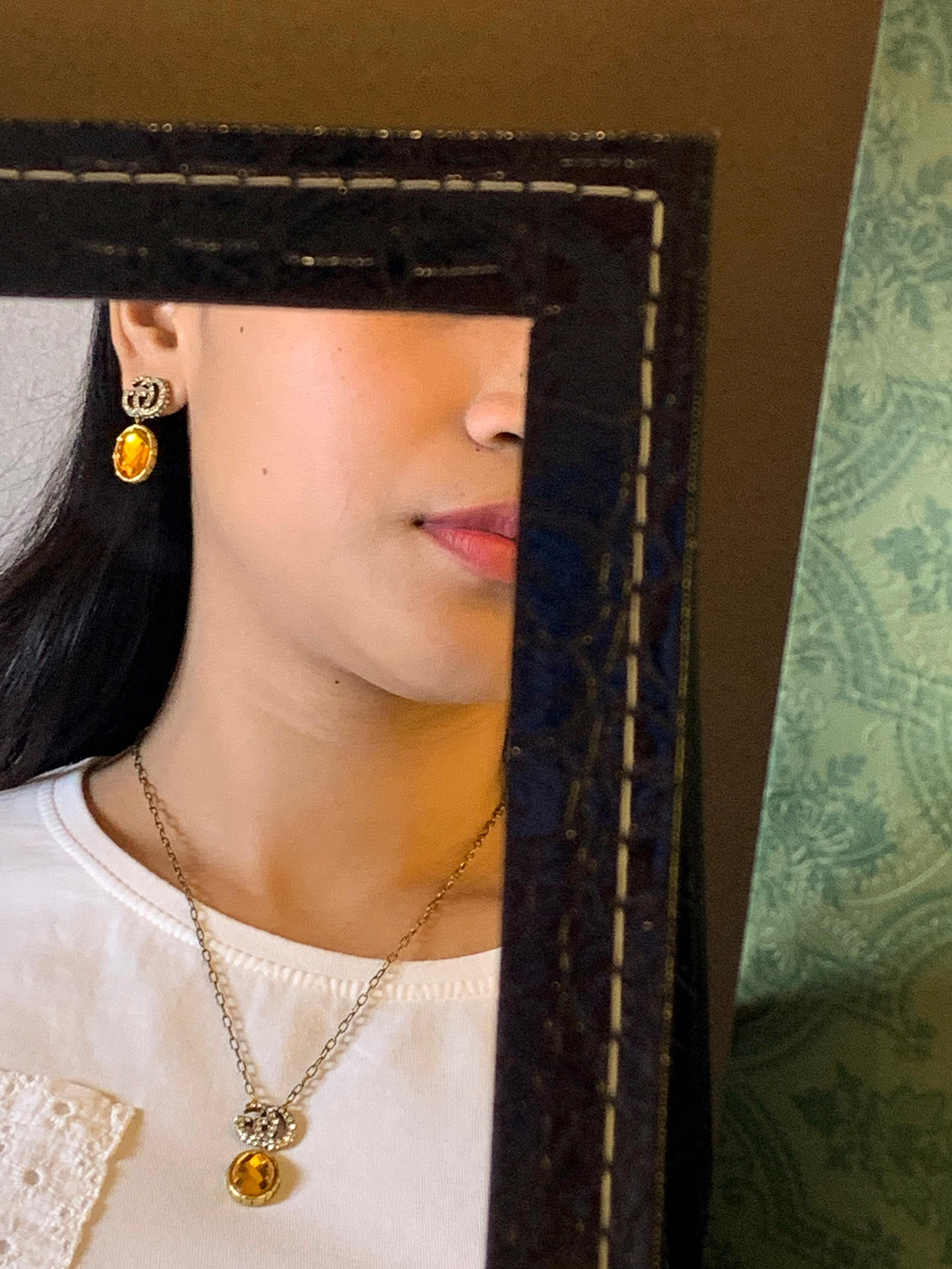 Gucci Interlocking G Crystal and Amber Stone Jewelry Set