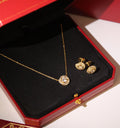 Cartier Gold Tone Round Halo Necklace and Earrings Set
