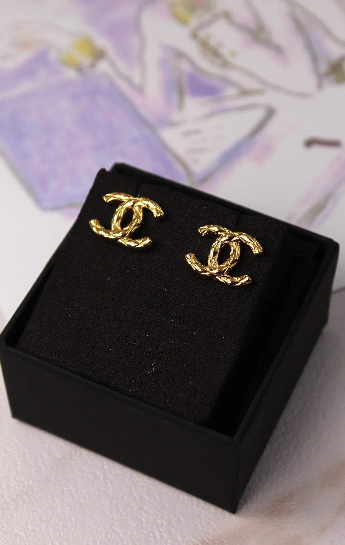Chanel Textured Quilted CC Necklace & Earrings Set