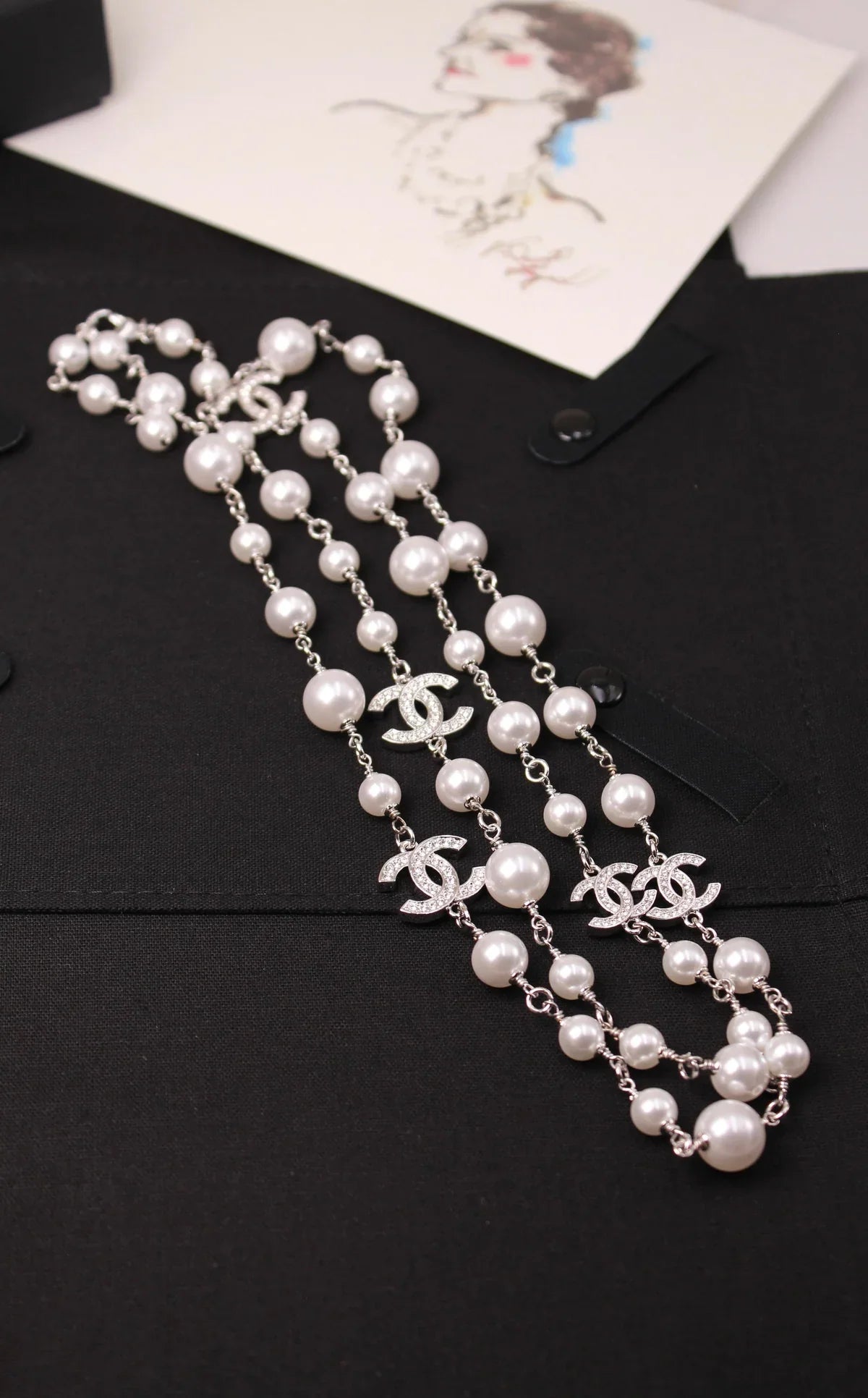 Chanel Crystal CC Star & Tear-Drop Charm Necklace & Earrings Set
