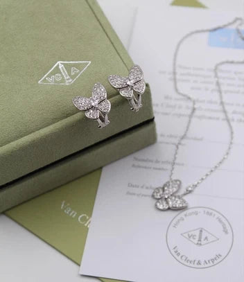 Van Cleef & Arpels Two Butterfly Diamond Pendant and Earrings Set