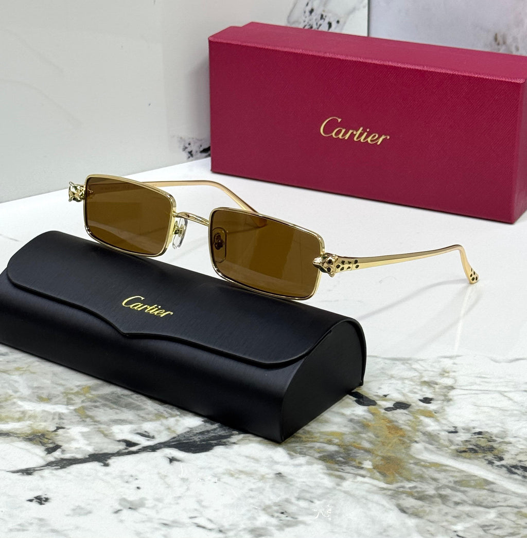 Cartier Rectangular Panther Temple Sunglasses