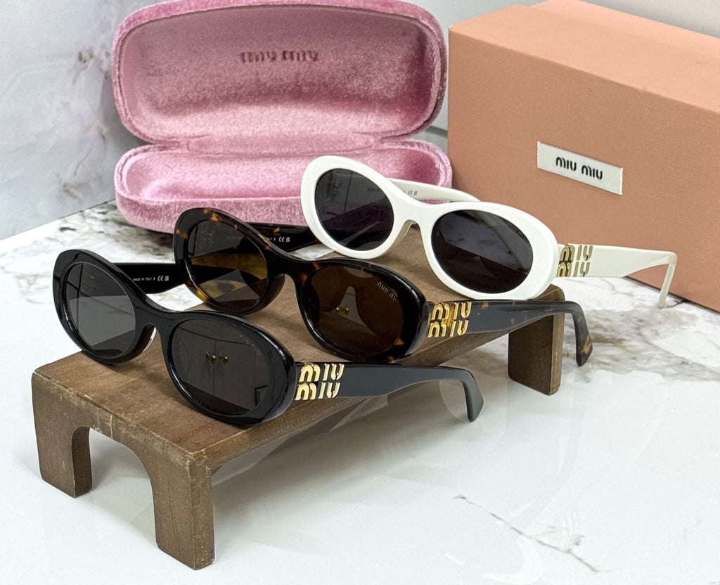 Miu Miu Oval Gold Logo Sunglasses