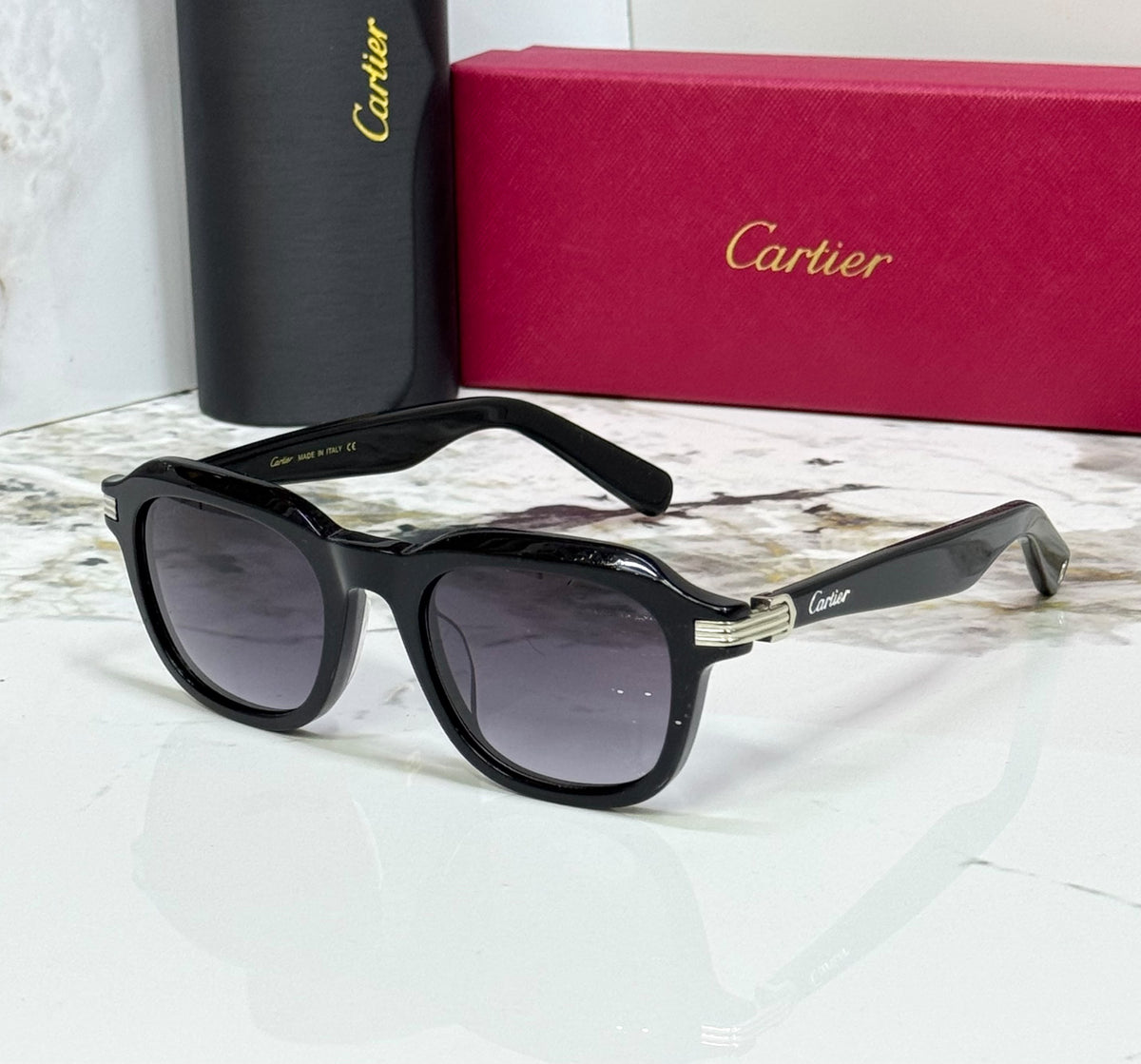 Cartier Square Ribbed Temple Sunglasses