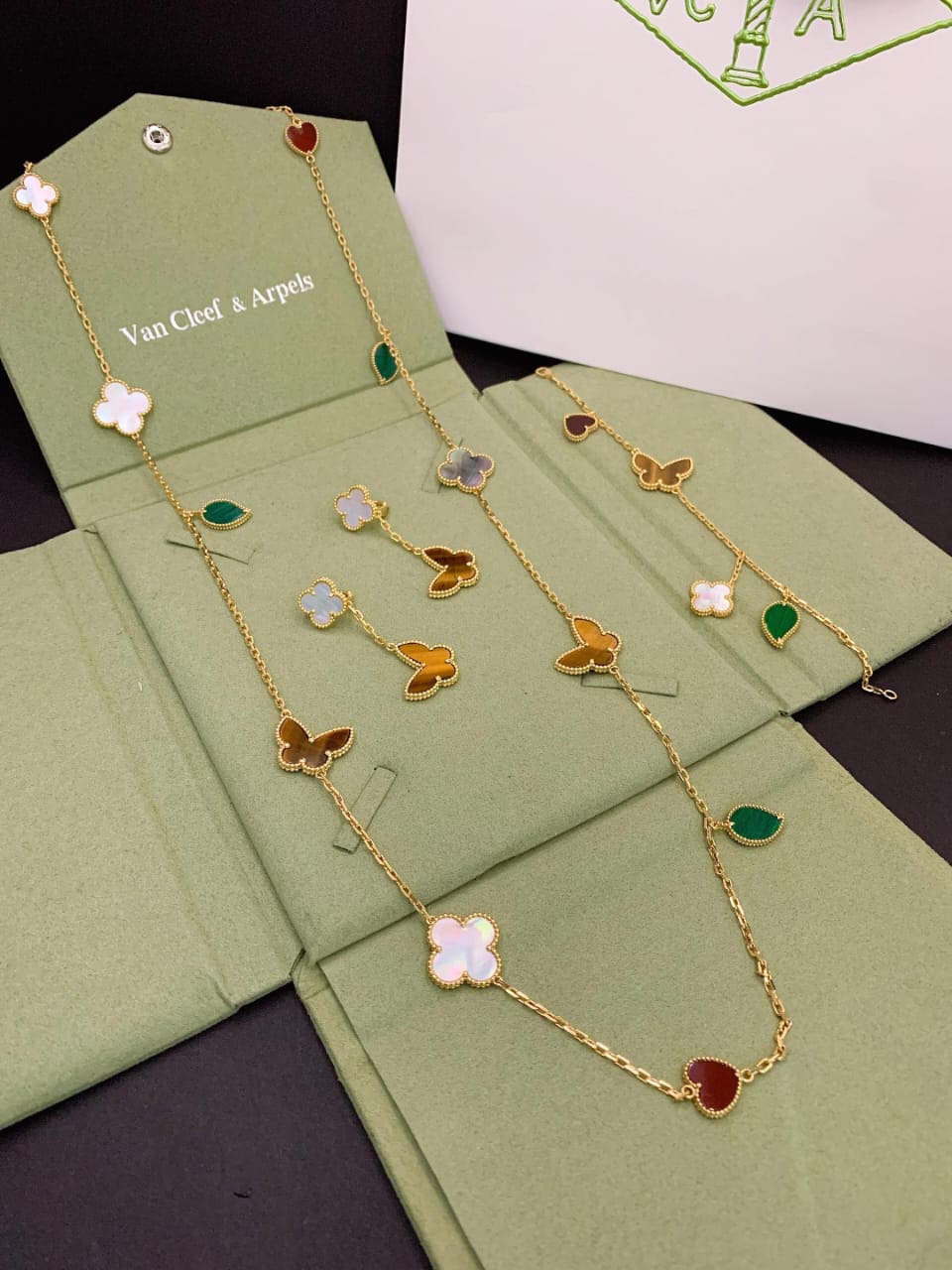 Van Cleef & Arpels - Multicolor Mixed Motif Necklace Bracelet and Earrings Set
