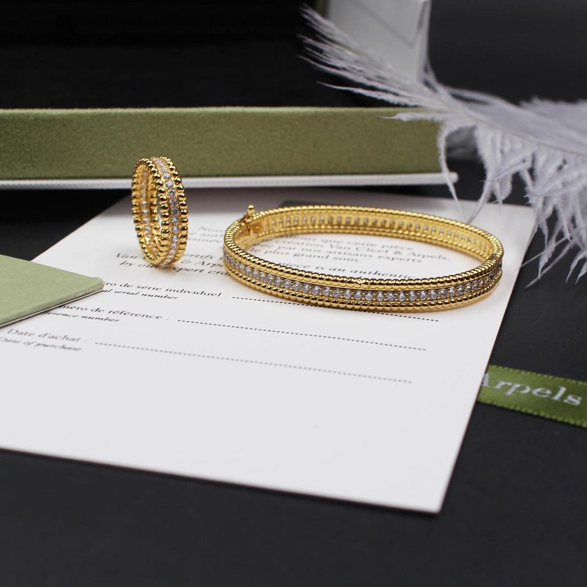 Van Cleef Beaded Stone Row Silver Ring and Bracelet Set
