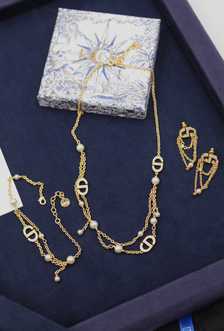 Gold cd  Necklace & Earrings Set