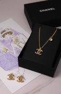 Chanel CC Gold Necklace and Earrings Jewelry Set