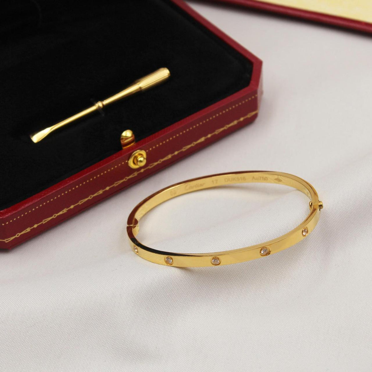 Cartier LOVE Small Model Bracelets with Diamonds in Rose Gold, White Gold and Yellow Gold