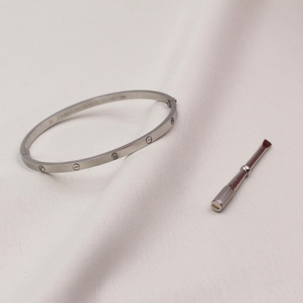 Cartier LOVE Small Model Bracelets with Diamonds in Rose Gold, White Gold and Yellow Gold