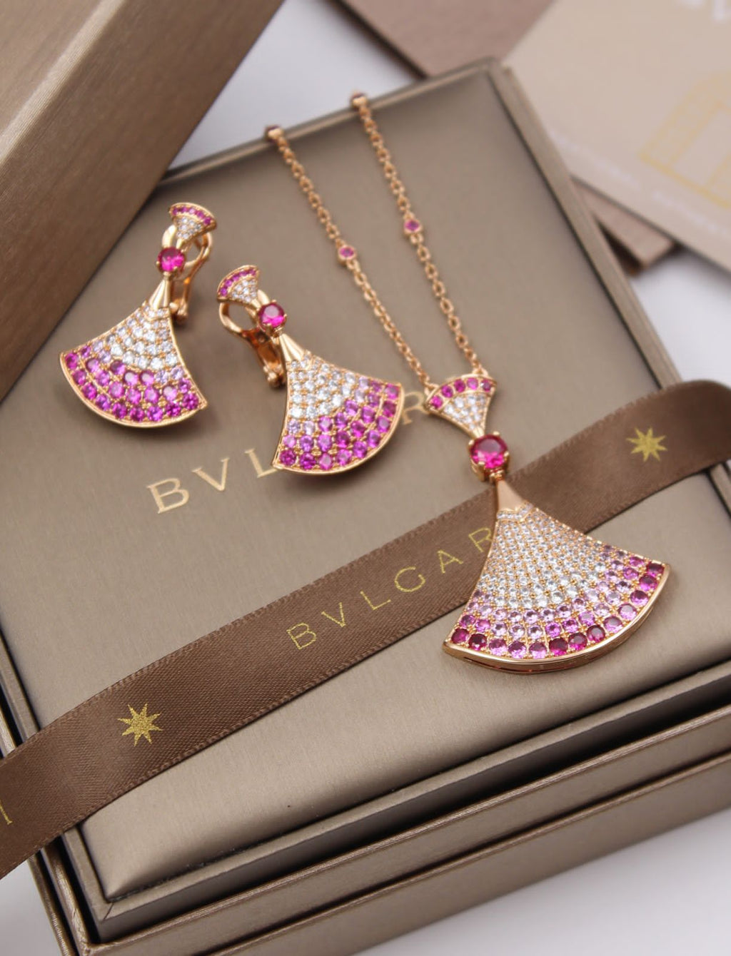 BVLGARI Fan Pendant Necklace and Earrings Set
