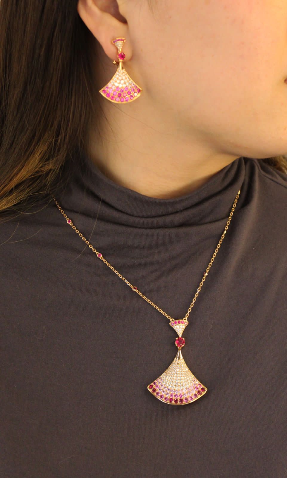 BVLGARI Fan Pendant Necklace and Earrings Set