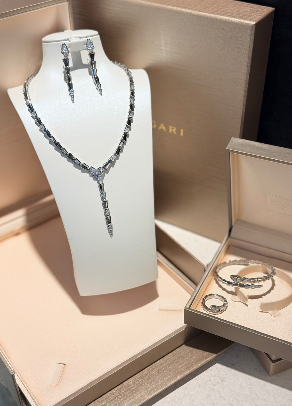 BVLGARI Segmented Necklace Earrings Bracelet and Ring Set