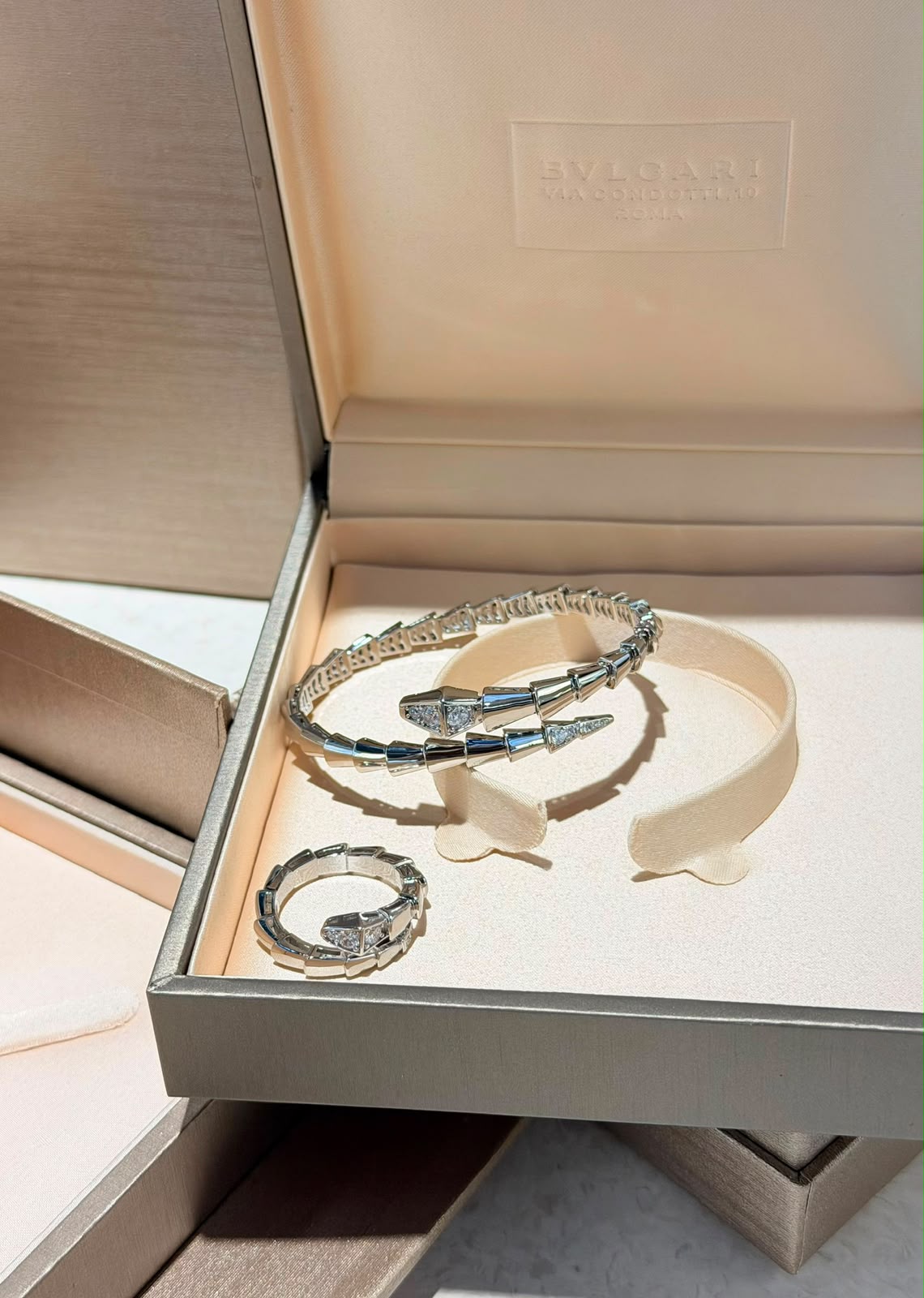 BVLGARI Segmented Necklace Earrings Bracelet and Ring Set