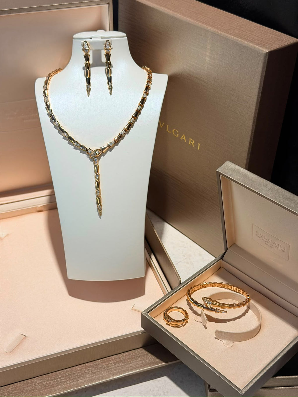 BVLGARI Segmented Necklace Earrings Bracelet and Ring Set