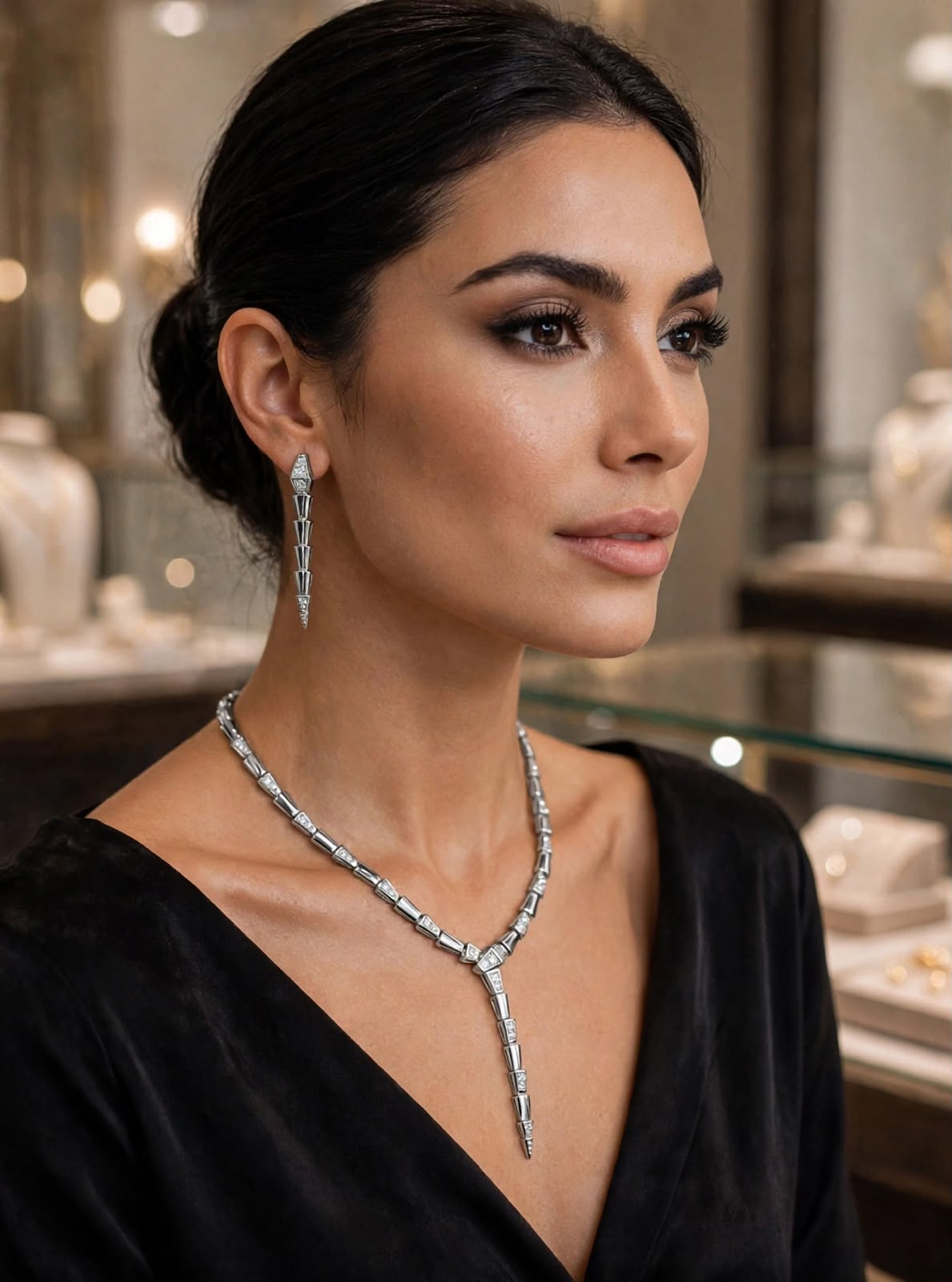 BVLGARI Segmented Necklace Earrings Bracelet and Ring Set