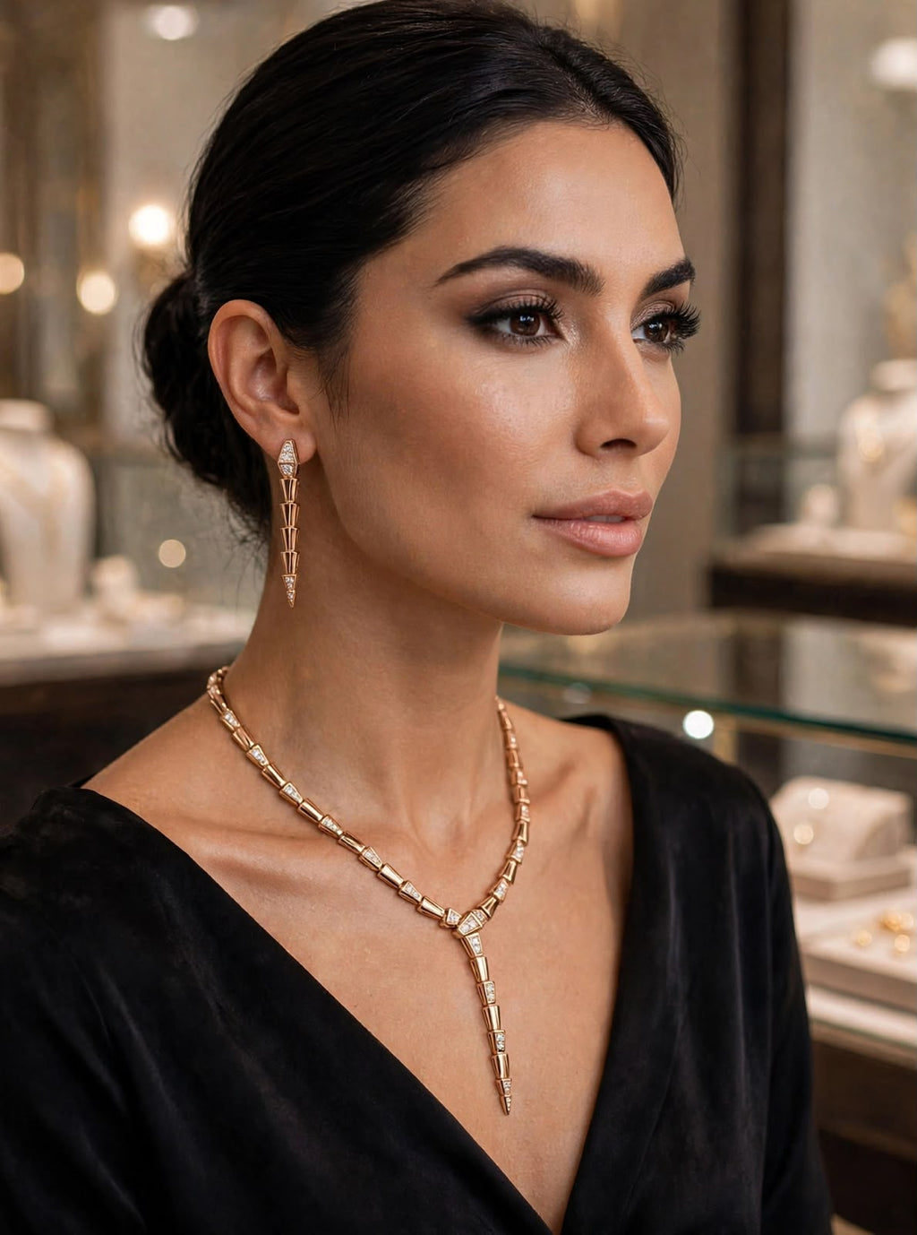 BVLGARI Segmented Necklace Earrings Bracelet and Ring Set