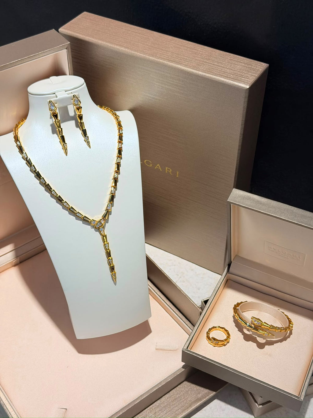 BVLGARI Segmented Necklace Earrings Bracelet and Ring Set
