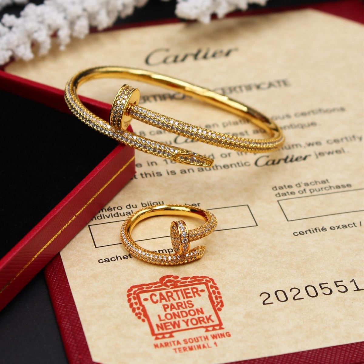 Cartier Gold Tone Embellished Nail Bracelet and Ring Set