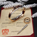 Cartier Rose Gold and Silver Tone Double Band Bracelet and Ring Set