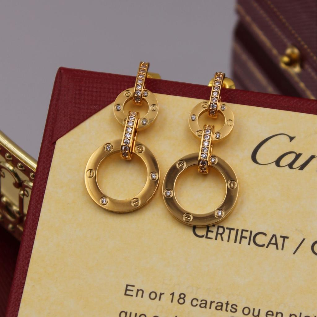 Cartier Gold Tone Double Circle Drop Earrings