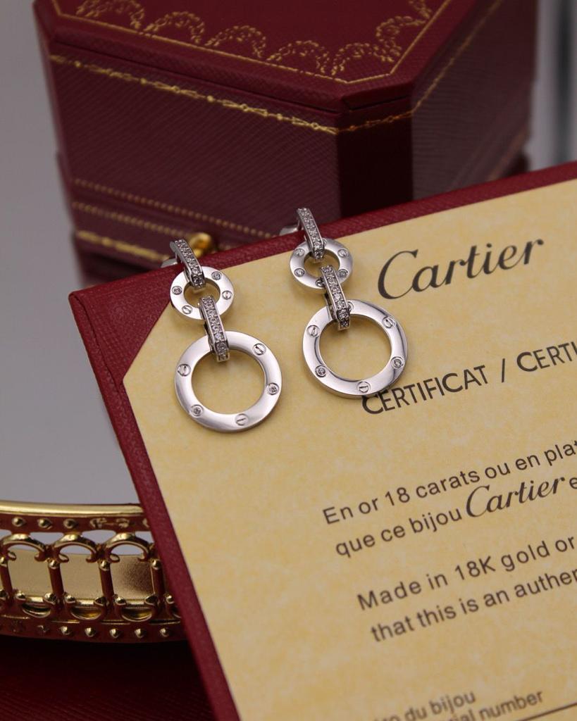 Cartier Silver Tone Double Circle Drop Earrings